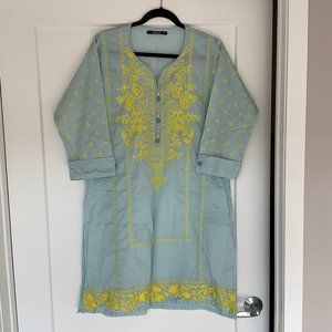 Khaadi Light Blue Kurta with Lime Embroidery, size 12/M